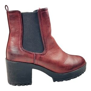 Beston Womens Block Heels Round Toe Pull On Chelsea Boots Burgundy Size 8